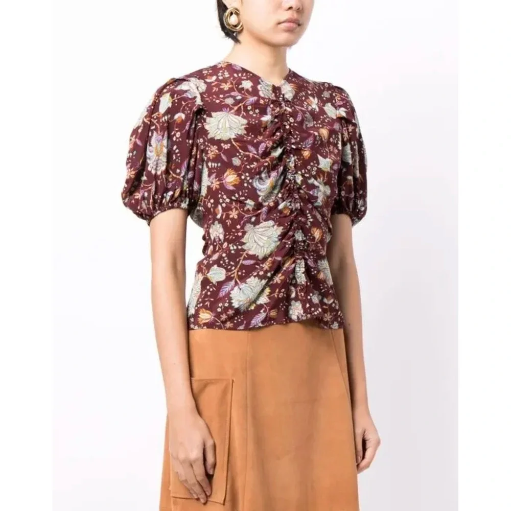 ULLA JOHNSON Elise Ruched Silk‎ Blouse